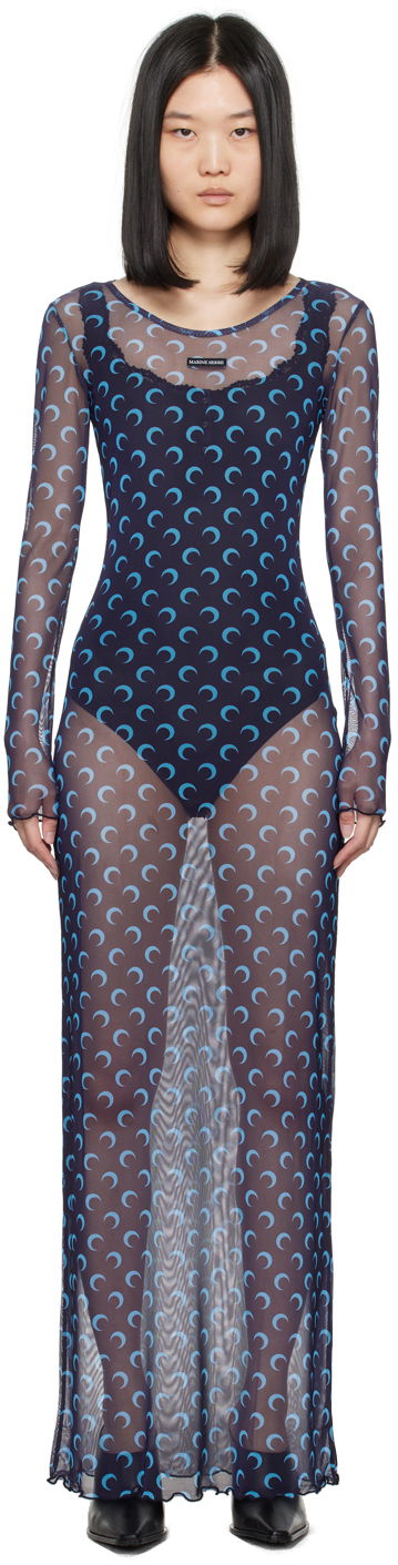 Klä Marine Serre Moon Print Maxi Dress Blå | WDR300A, 0