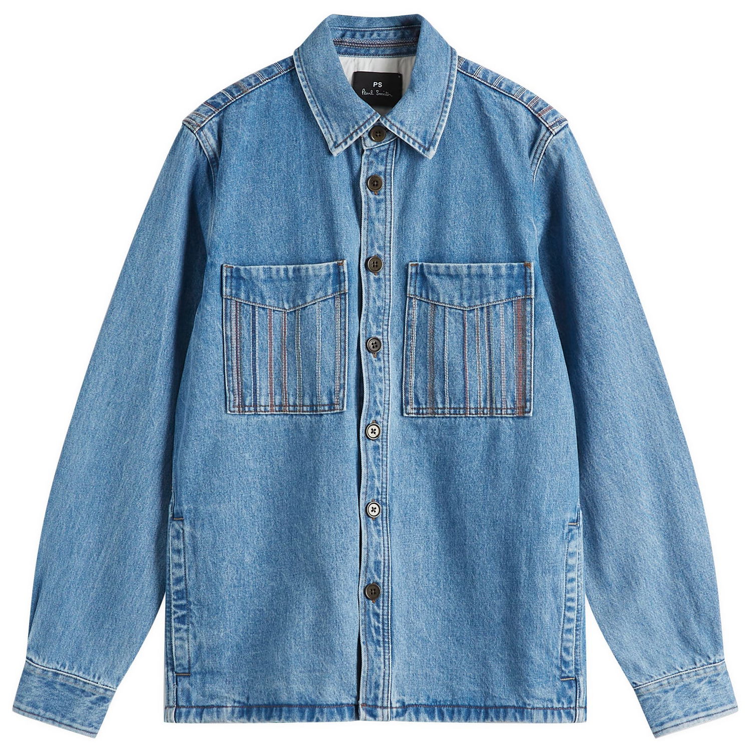 Skjorta Paul Smith Paul Smith Stripe Embroidered Denim Shirt Jacket, Size Large Blå | M2R-413ZE-P21984-41, 1