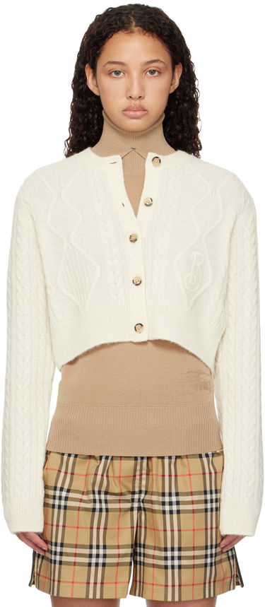 Sweater Burberry Burberry Cropped Aran Wool Blend Cardigan Vit | 8097967, 0
