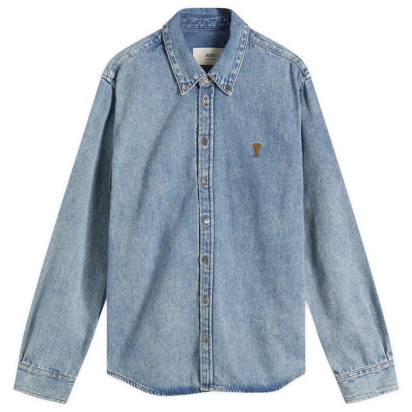 Skjorta AMI AMI Paris Light Denim Shirt, Size Large Blå | H25USH786-DE0056-480H25