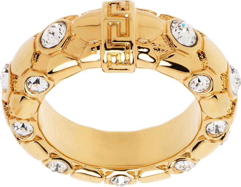 Ringa Versace Versace Greca Crystal Embellished Gold-Tone Ring Metallisk | 1020545_1A00621