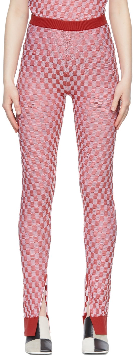 Damasker Maison Margiela Checkered Nylon Leggings Röd | S62KB0105 S17975, 0