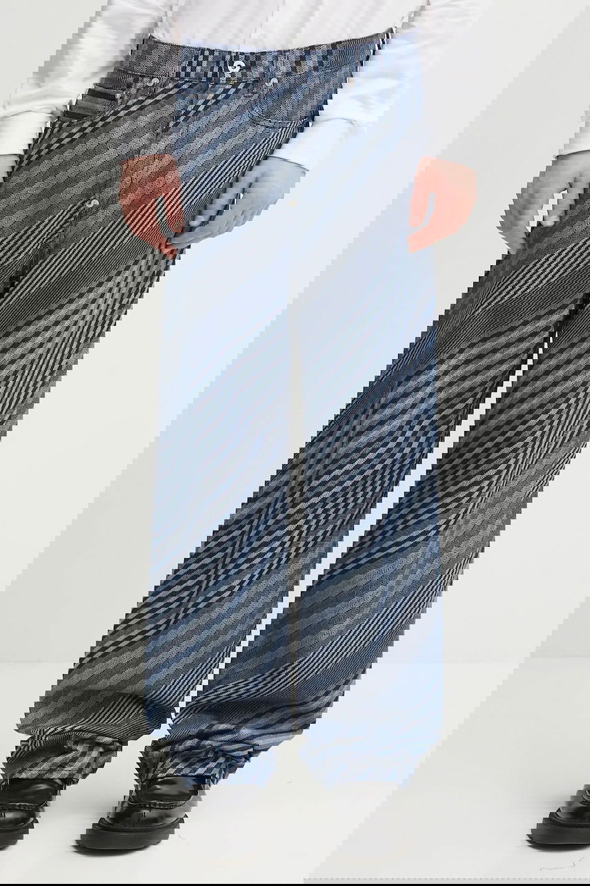 Jeans KENZO Kenzo Diagonal Stripe Turn Up Wide Fit Jeans Blå | FF65DP4216Z1, 0