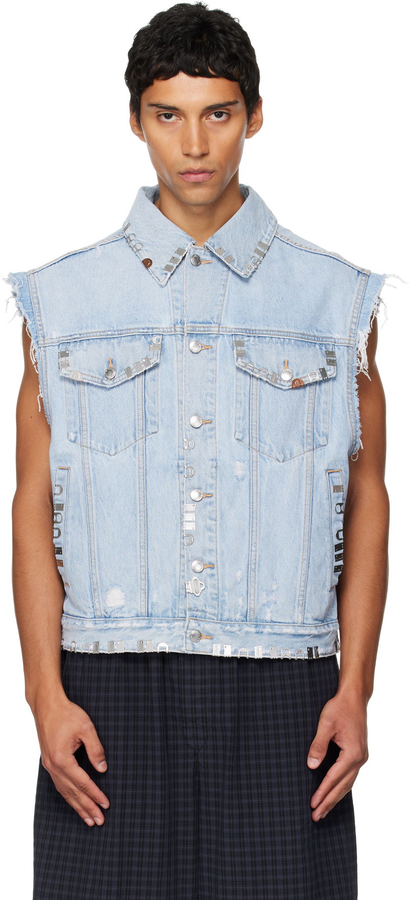 Väst Alexander Wang Alexander Wang Distressed Oversized Hardware Denim Vest Blå | UDC3252816