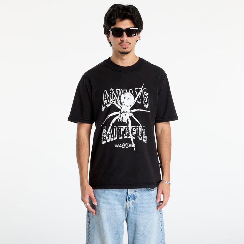 T-shirt Wasted Paris T-Shirt Authentic Reverse Faded Always Faithful Spider Graphic Svart | WP_000322
