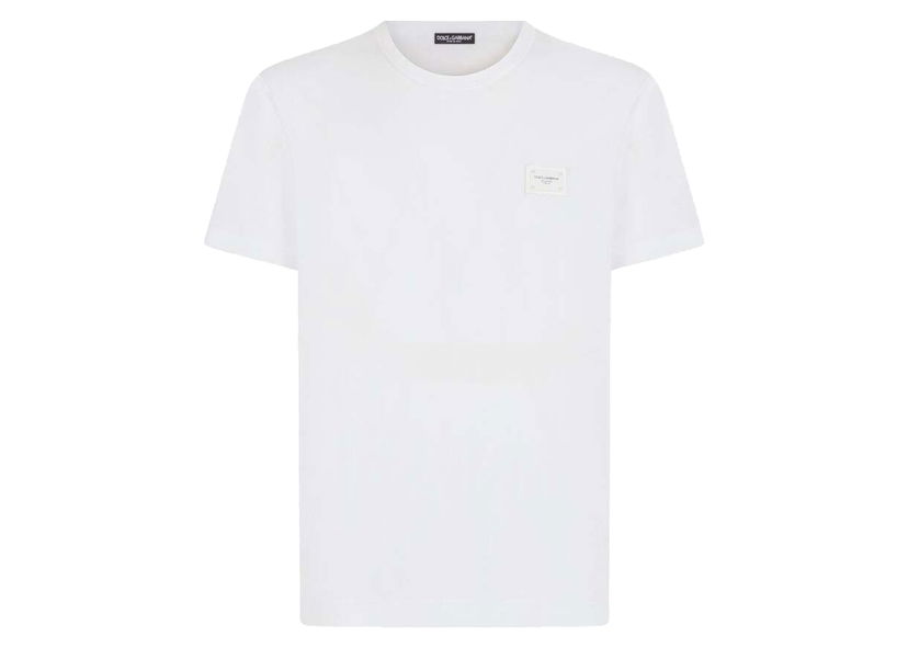 T-shirt Dolce & Gabbana Cotton Branded Plate T-shirt White Vit | G8KJ9TFU7EQW0800