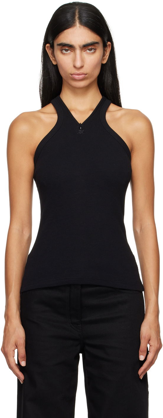 Linne Courrèges Black Fitted Zipped Tank Top Svart | 324JDE079JS0121
