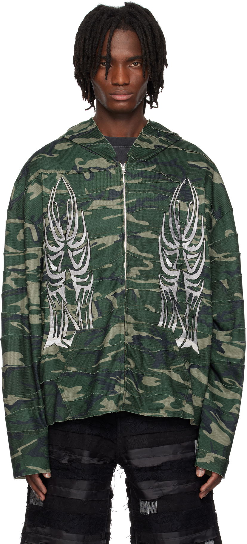 Sweatshirt Who Decides War Who Decides War Winged Wavelength Camo Zip-Up Hoodie Grön | 1110650011SS25
