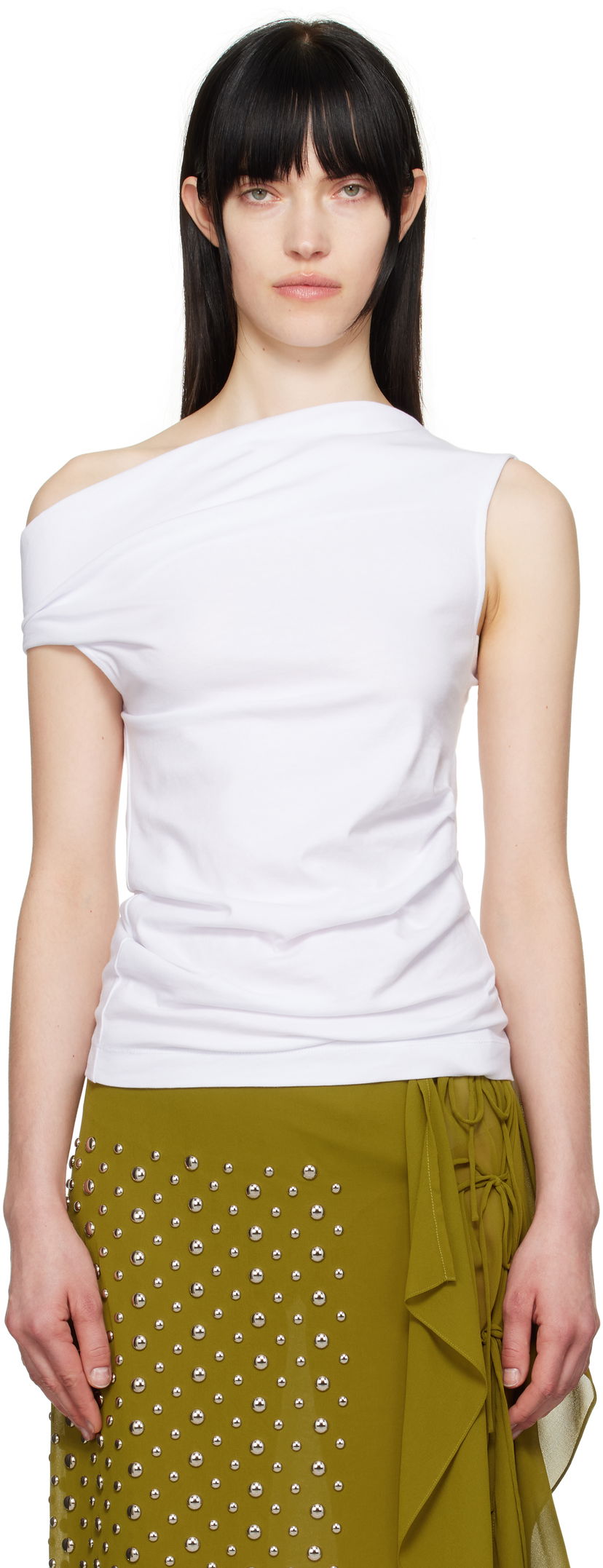 Linne Dries Van Noten Dries Van Noten Off-Shoulder Jersey Tank Top Vit | 251-011143-1603