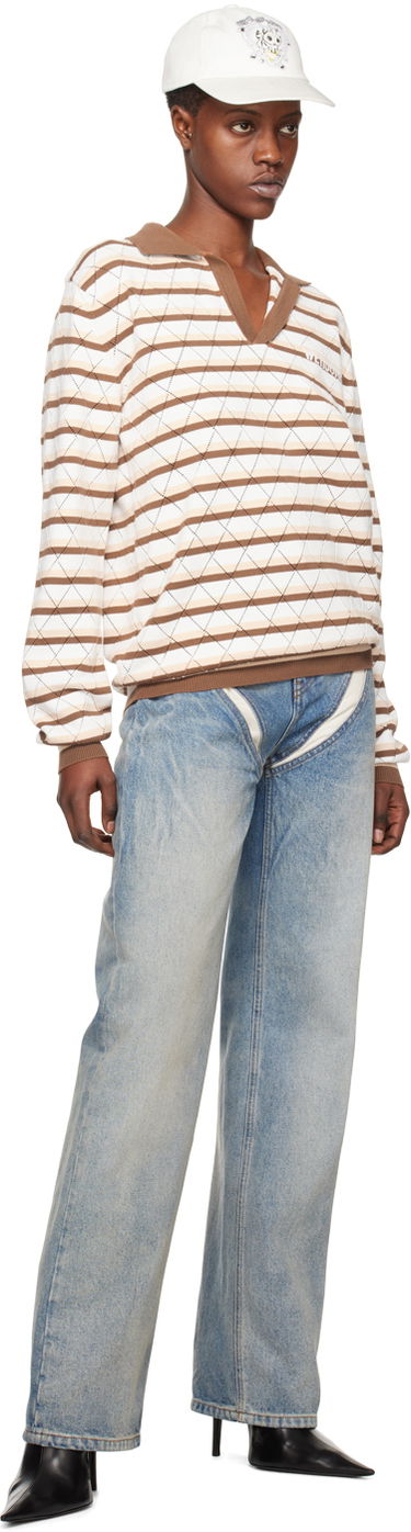 Polotröja We11done Striped Long Sleeve Polo Beige | WD-KT0-24-639-U-BR, 3