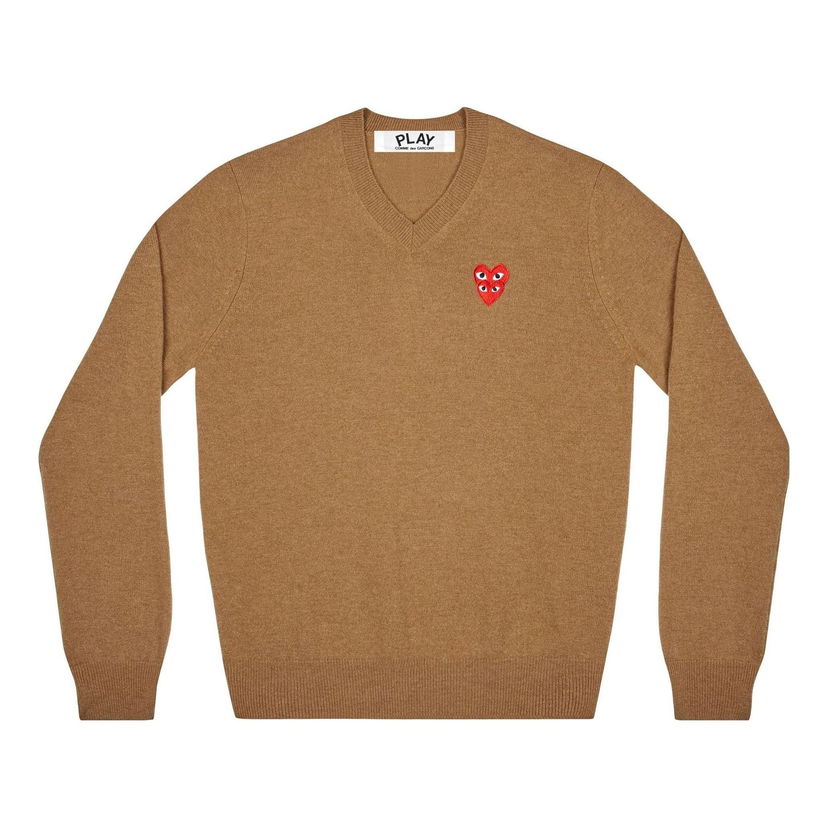 Sweater Comme des Garçons COMME des GARCONS PLAY V-Neck Pullover with Red Emblem Brun | AZ-N073-051-3