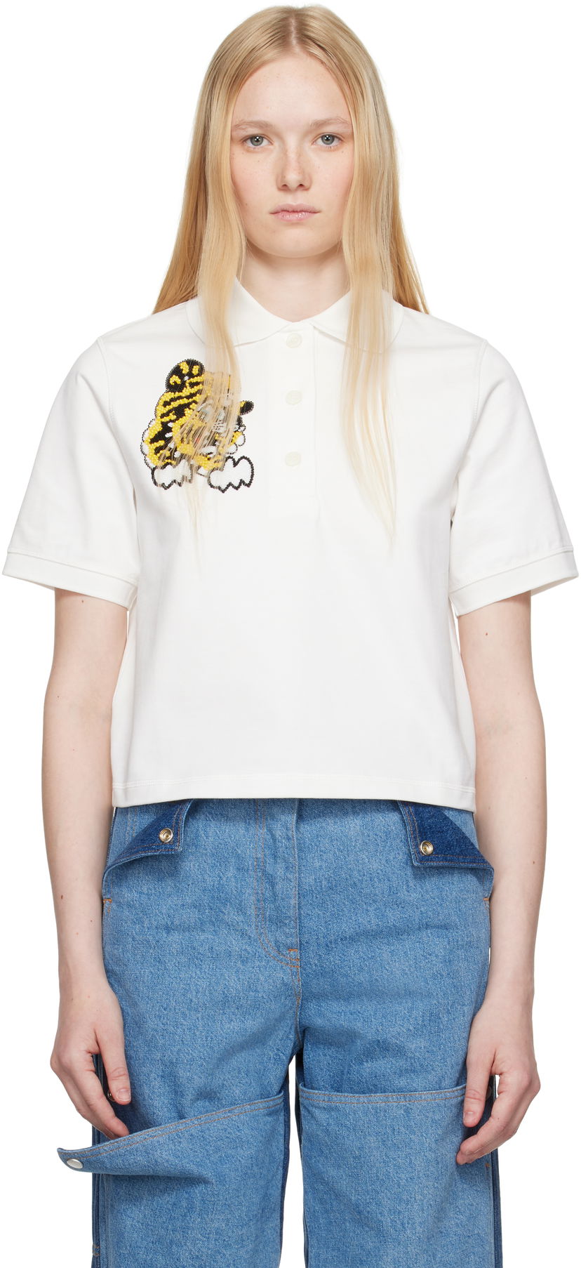 Polotröja KENZO Kenzo Paris VERDY Edition Embroidered Cropped Polo Vit | FF52TS1704SB