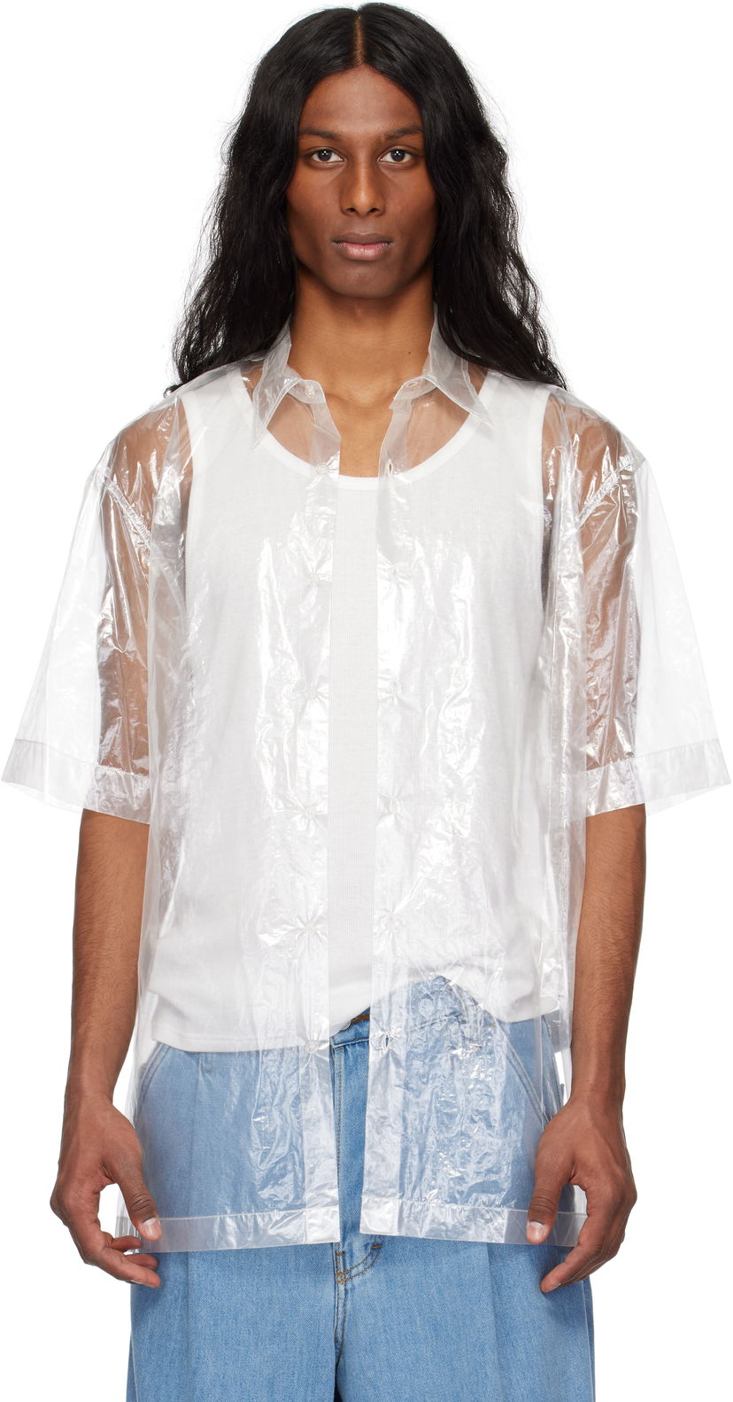 Skjorta Dries Van Noten Dries Van Noten Transparent Nylon Button-Up Shirt Vit | 251-020700-1257