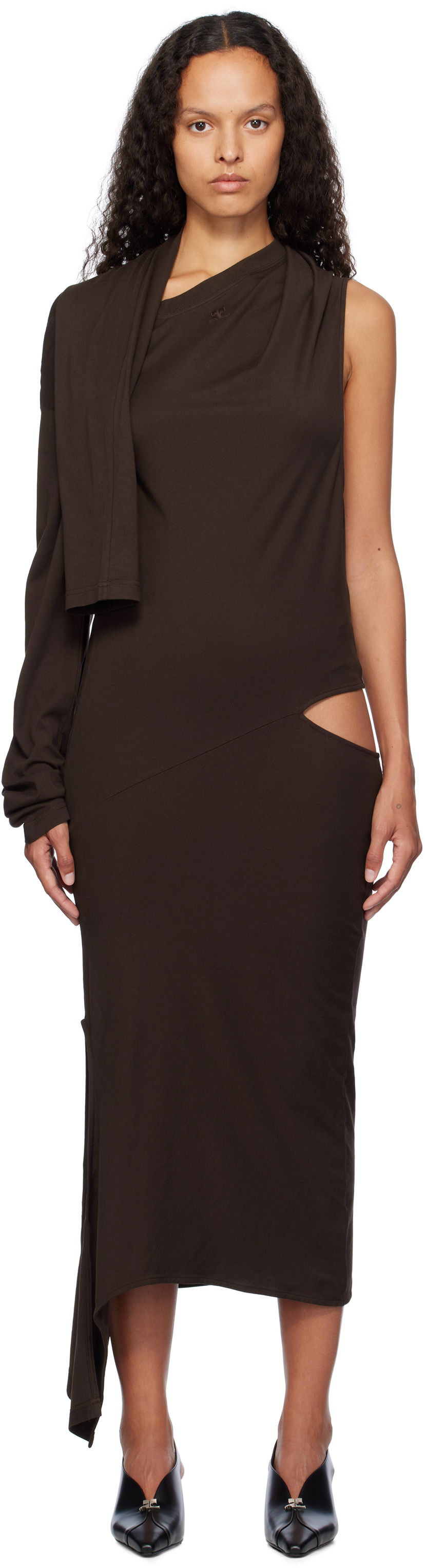 Klä Courrèges Off Shoulder Midi Dress Brun | 424JRO486JS0175