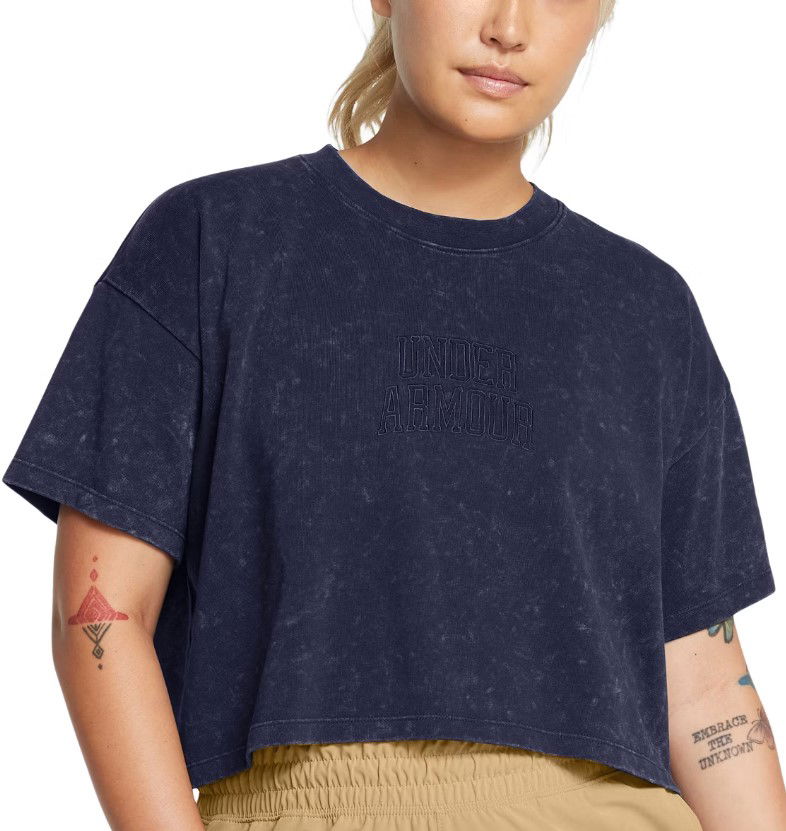 Crop top Under Armour Varsity Cropped T-Shirt Mörkblå | 1389153-410