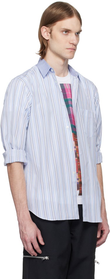 Skjorta Comme des Garçons Comme des Garçons Yarn Dyed Cotton Stripe Poplin Shirt Blå | FZ-B402-051, 1