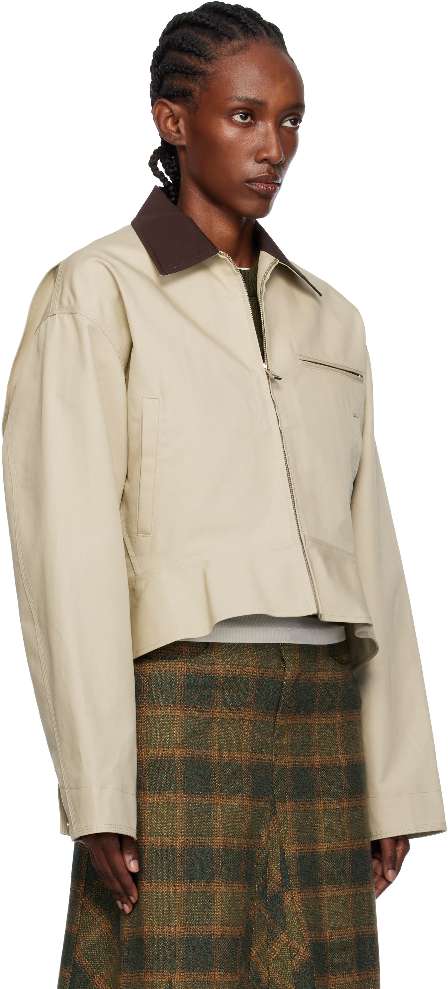 Jacka JW Anderson JW Anderson Cropped Contrast Collar Curved Hem Workwear Jacket Beige | JK0399-PG1802, 1