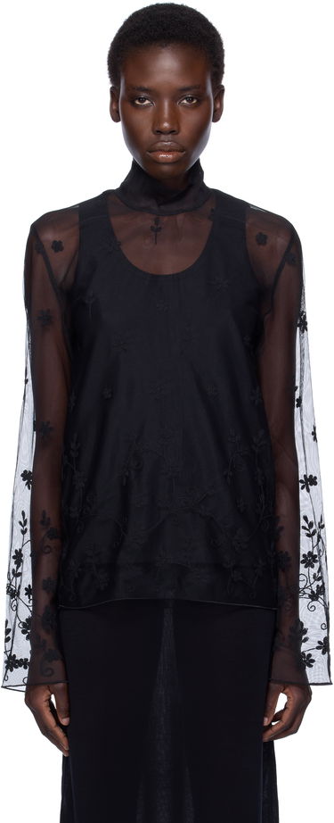 Skjorta TOTEME TOTEME Floral Tulle Mock Neck Blouse Svart | 253-WRT0546-FB0431, 0