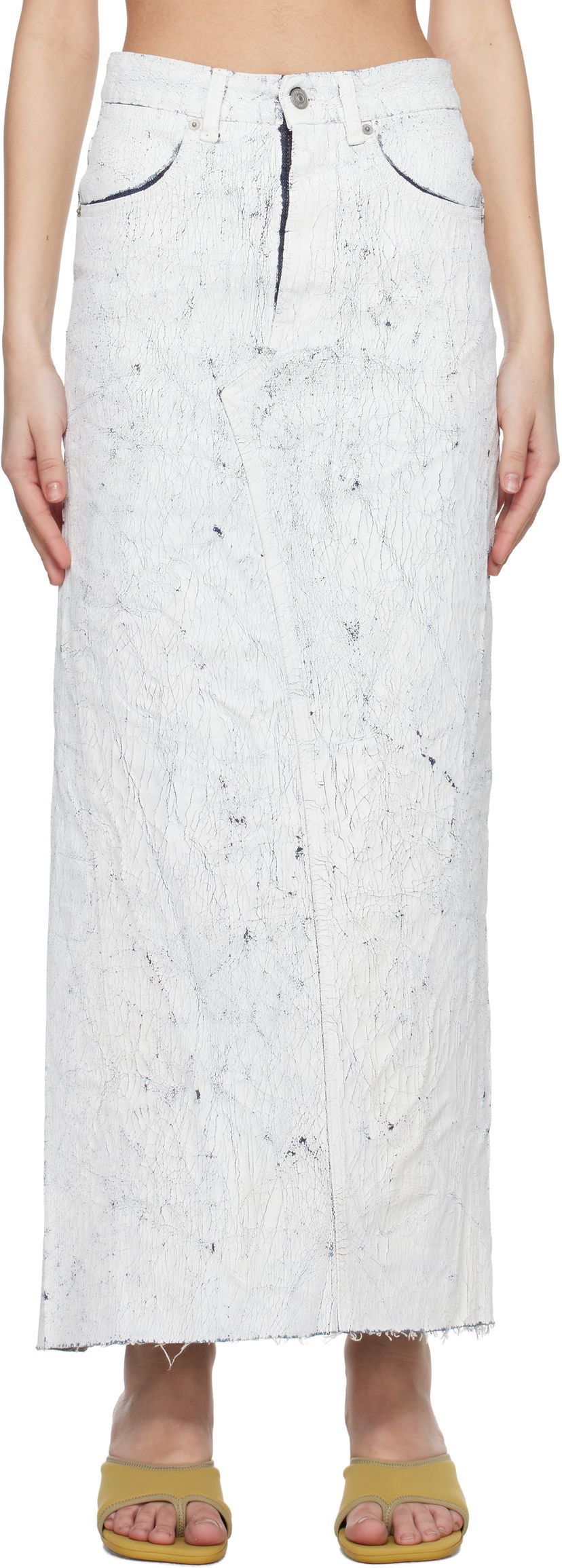 Kjol Maison Margiela MM6 Maison Margiela Hand-Painted Denim Maxi Skirt Vit | S62MI0027 M30028