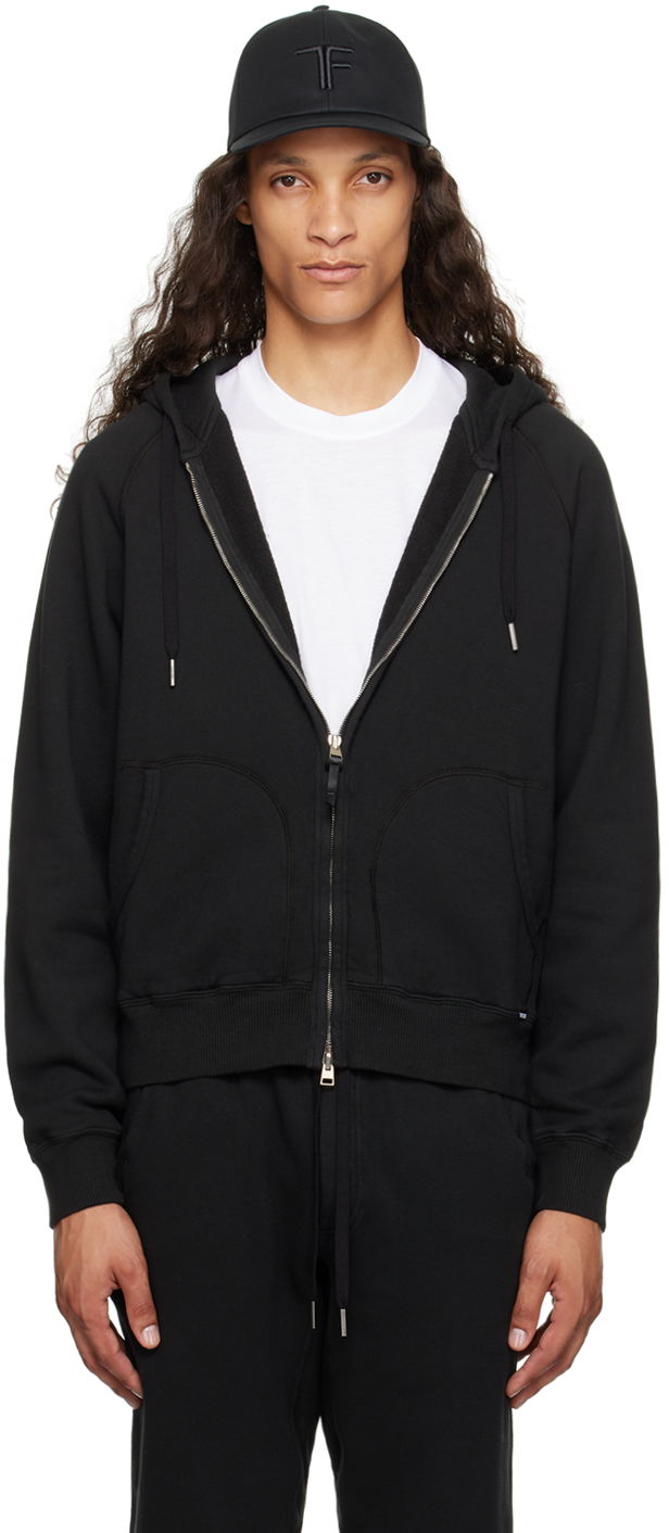 Sweatshirt Tom Ford Garment-Dyed Zip-Up Hoodie Svart | JDL010-JMC006S23