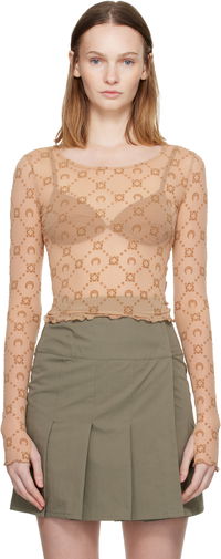 Moonogram Mesh Flock Long Sleeve Cropped Top