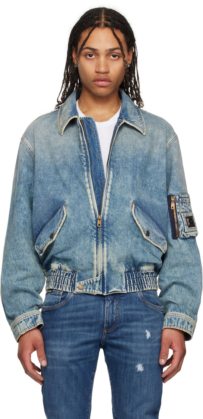 Bomberjacka Dolce & Gabbana Dolce&Gabbana Tag Denim Bomber Jacket Blå | G9BKNDG8ME5