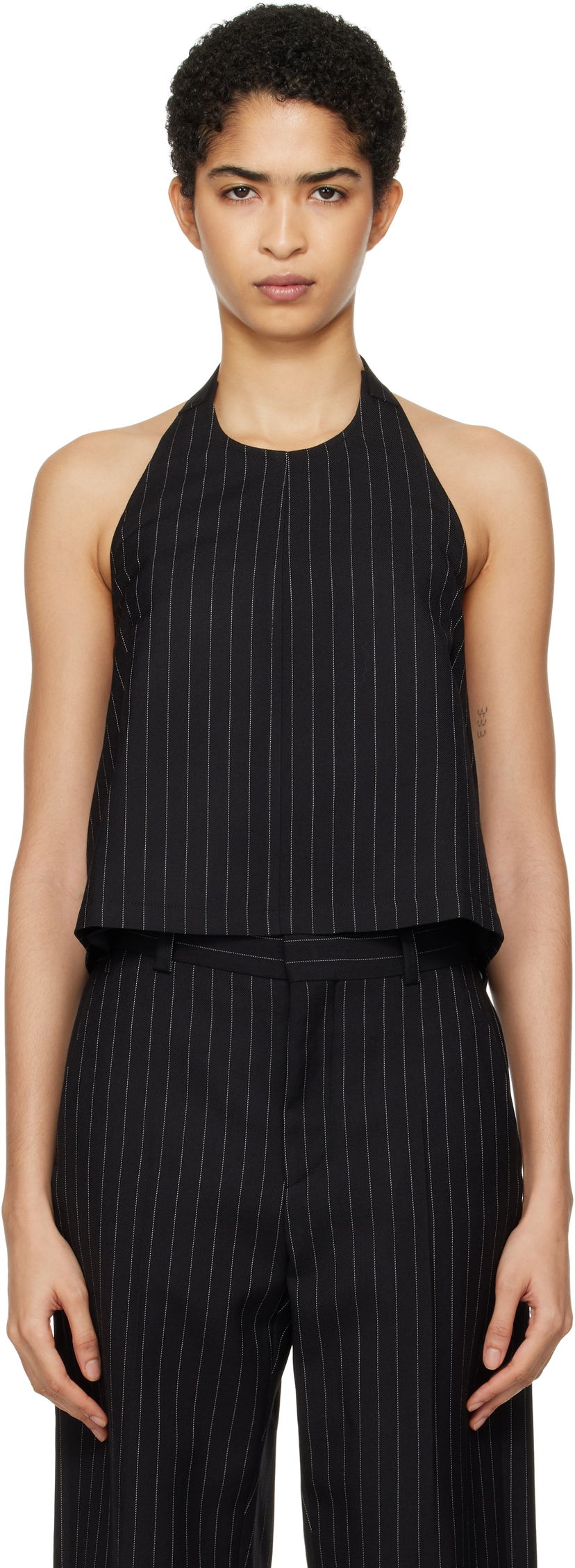 Linne WARDROBE.NYC Pinstripe Backless Halter Top Svart | W1058F24PS