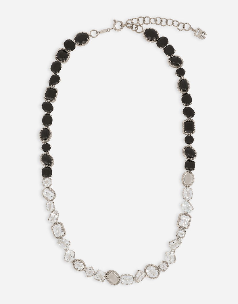 Halsband Dolce & Gabbana 18K White Gold Necklace with Black and Clear Crystals Svart | WNQA2GWTSQS80001