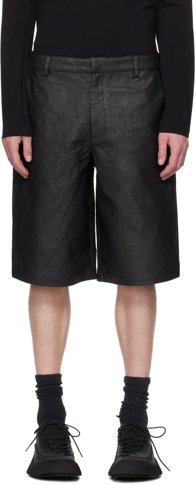 Shorts HELIOT EMIL Armada Textured Wide-Leg Shorts Svart | SS25_M_10_195_BLK01