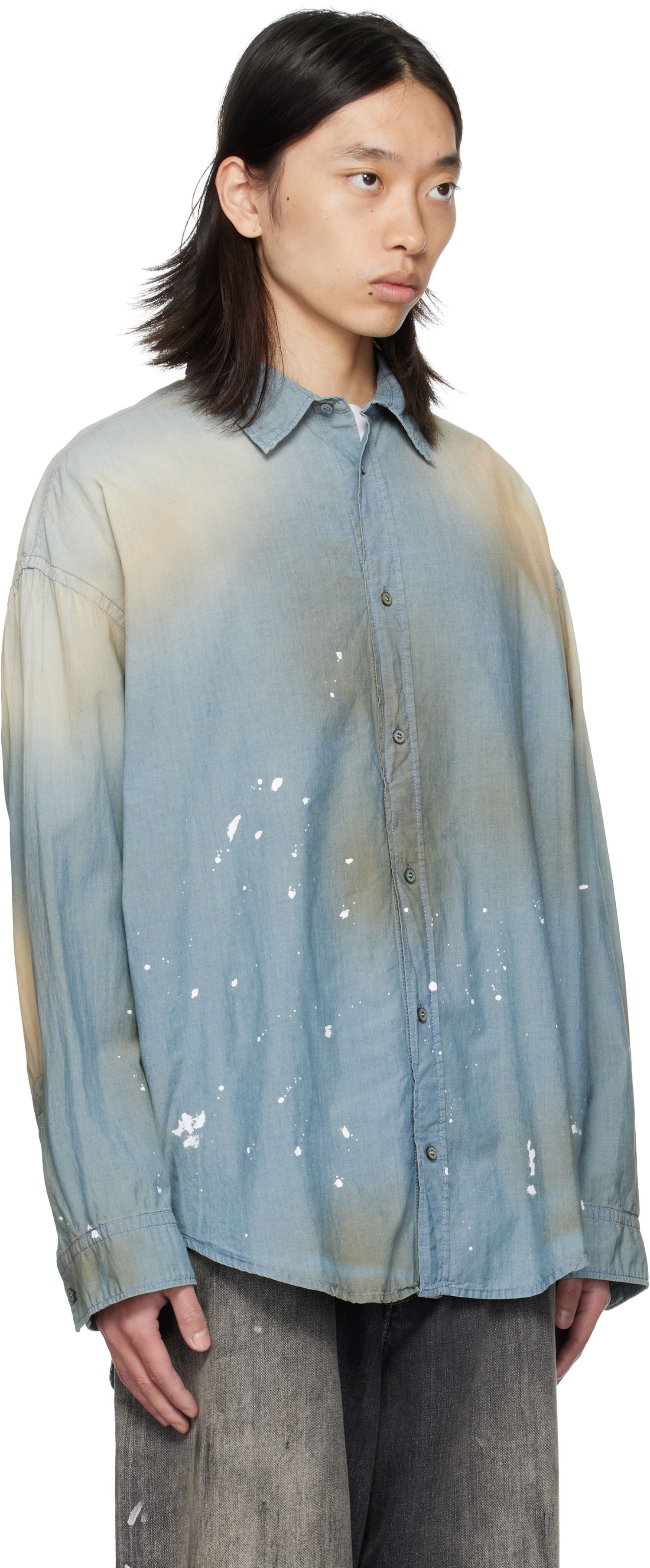 Skjorta Acne Studios Acne Studios Paint Splatter Button-Up Shirt Blå | BB0633-, 1