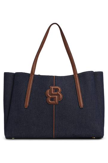 Tygpåse BOSS Denim Tote Bag with Double B Monogram Blå | 50547575, 0