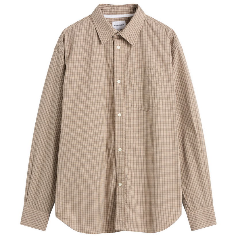 Skjorta NORSE PROJECTS Ole Oversize Poplin Check Shirt Beige | N40-0851-9023