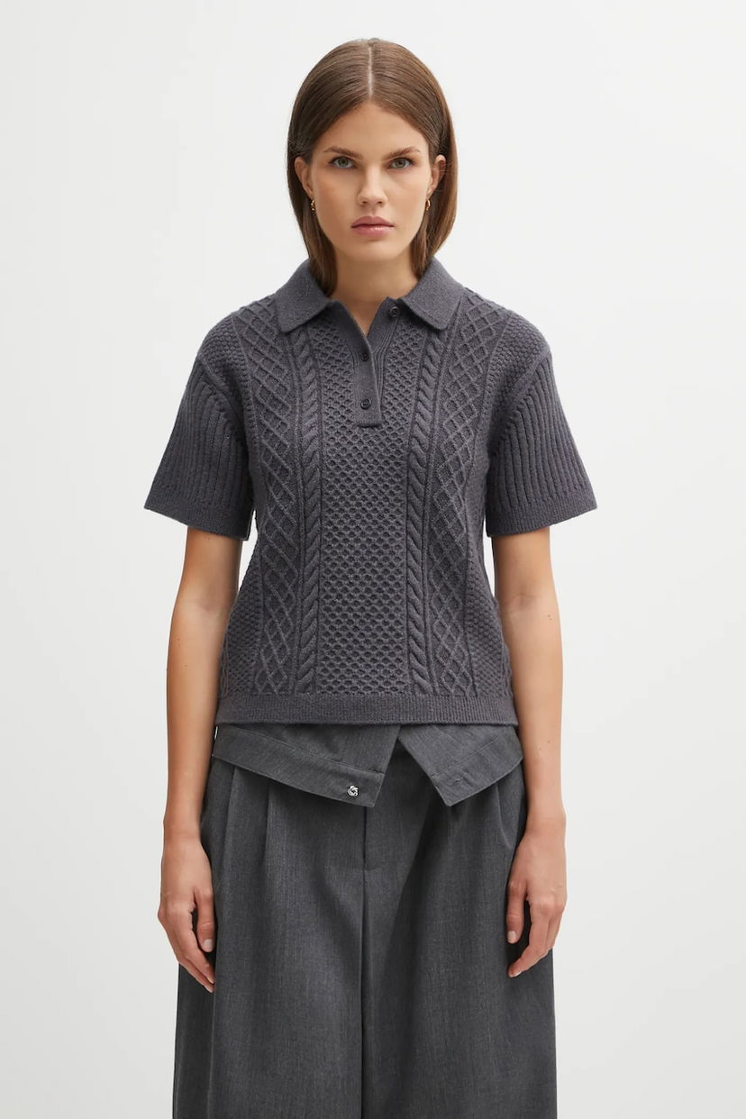 Sweater JW Anderson JW Anderson Cropped Cable Knit Polo Grå | KW1443.YN0446