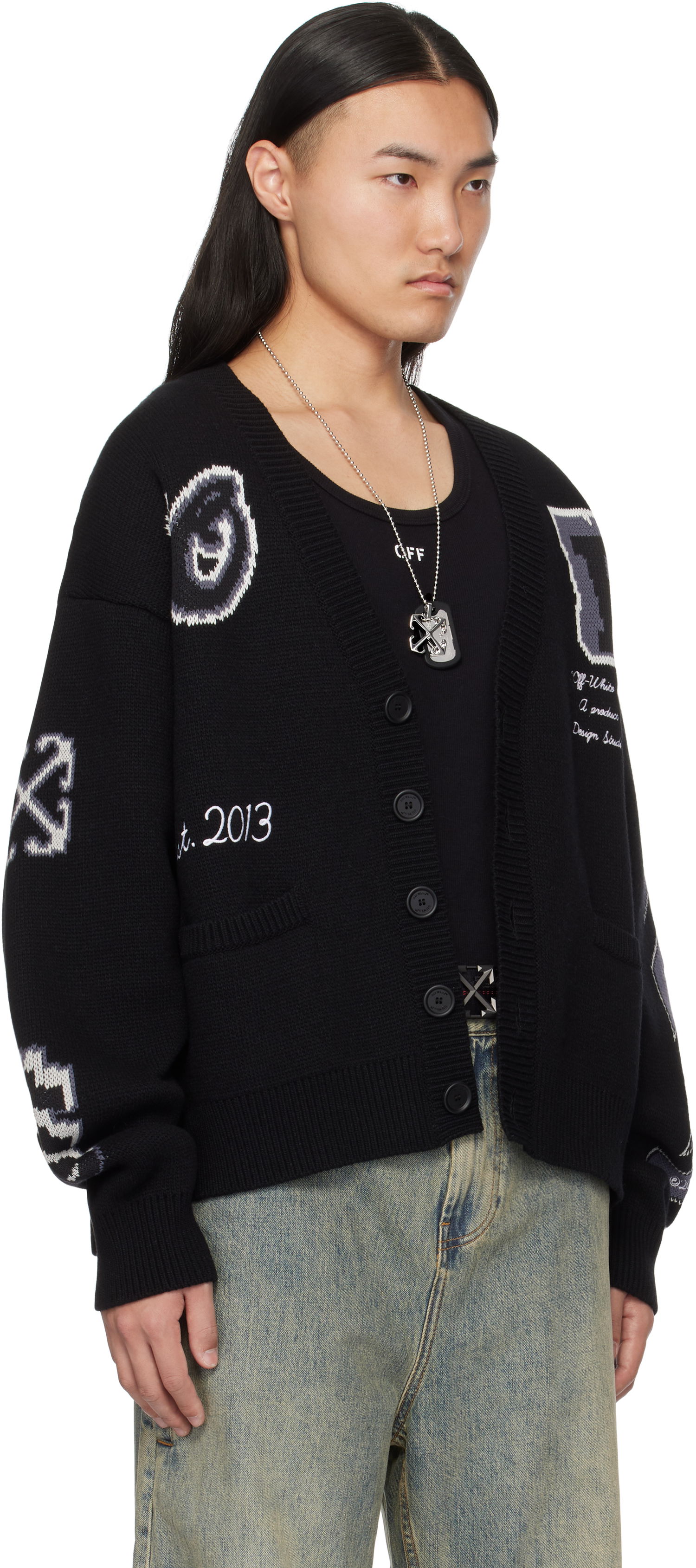 Sweater Off-White Off-White Varsity Knit Cardigan Svart | OMHB019C99KNI0031010, 1
