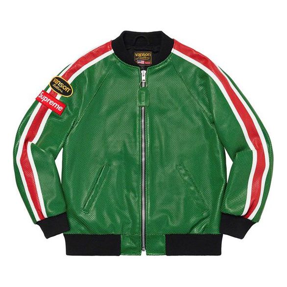 Bomberjacka Supreme Vanson Leathers Perforated Bomber Jacket Grön | SUP-SS20-213