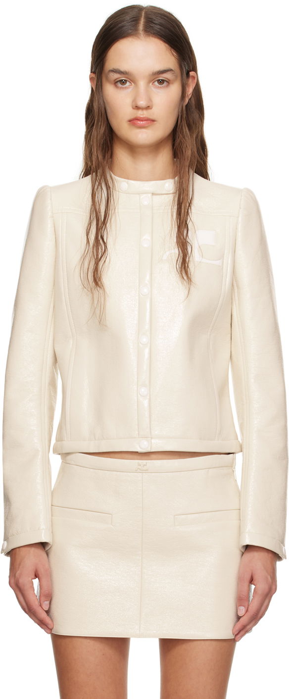 Jacka Courrèges Iconic Cropped Faux Leather Jacket Beige | 423CBL137VY0014
