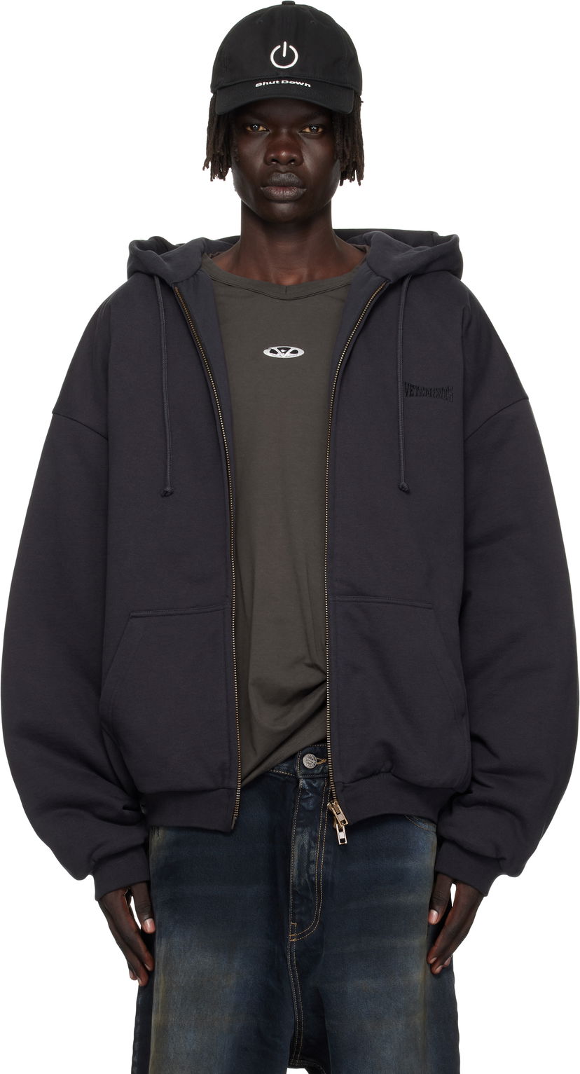 Sweatshirt VETEMENTS VETEMENTS Puffed Oversized Zip-Up Hoodie Svart | UH76ZU860B