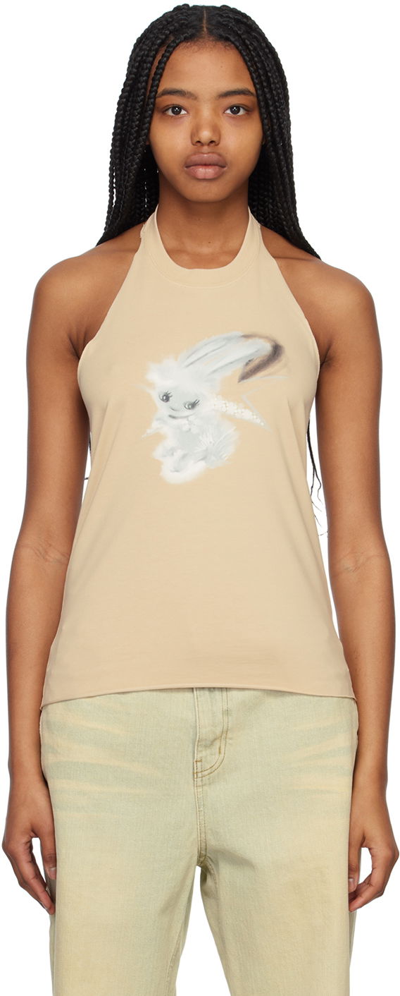 Linne We11done We11done Women's Halter Neck Graphic Tank Top Beige | WD-TT1-23-738-W-BG
