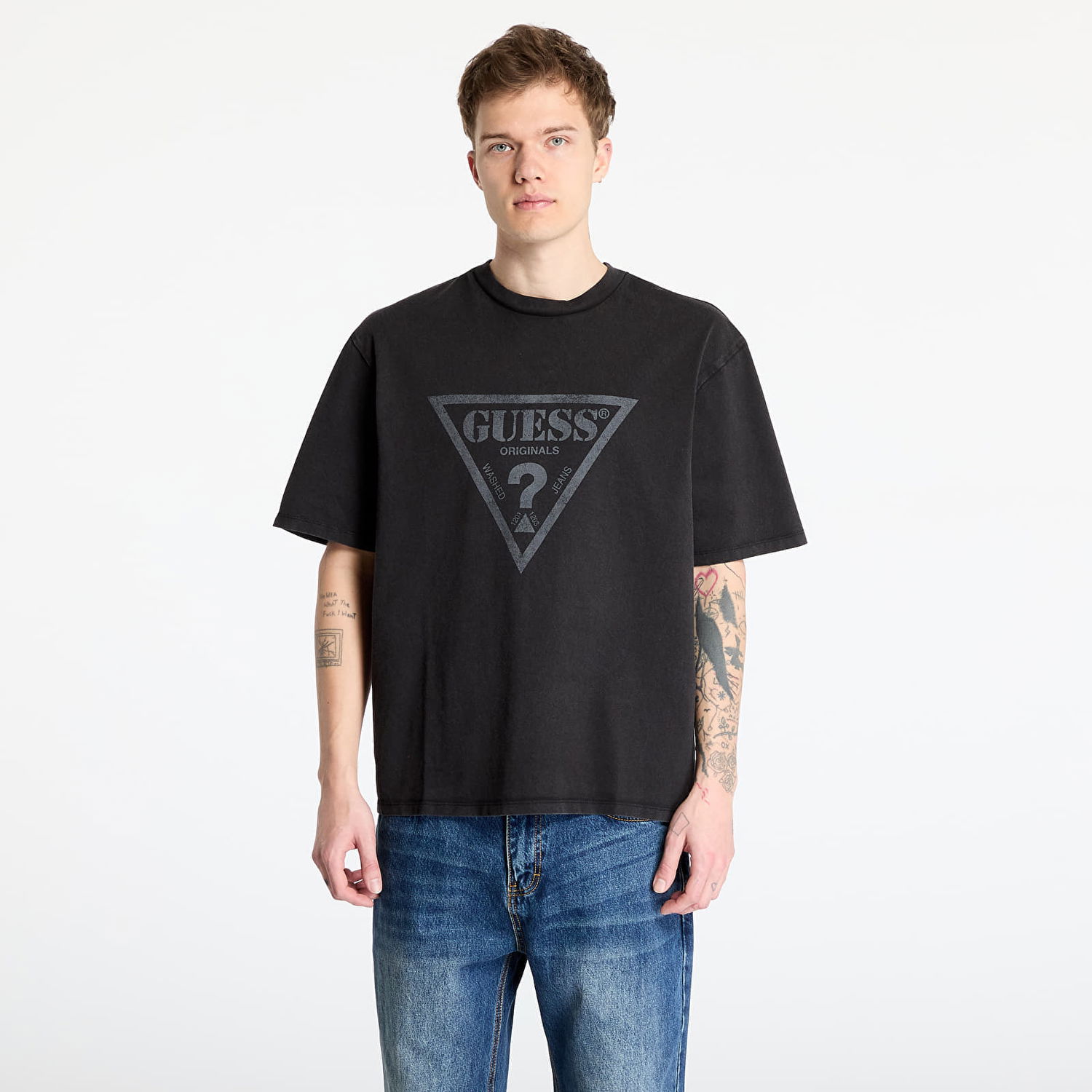 T-shirt GUESS GUESS Go Vintage Triangle Tee Svart | M4BI13K8FQ4-JTMU, 0
