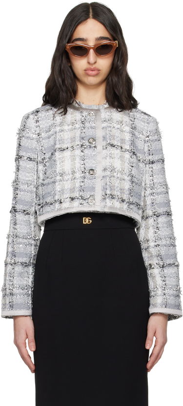 Jacka Dolce & Gabbana Dolce&Gabbana Short Check Lurex Raschel Tweed Jacket Grå | F27DQT FQZAE, 0