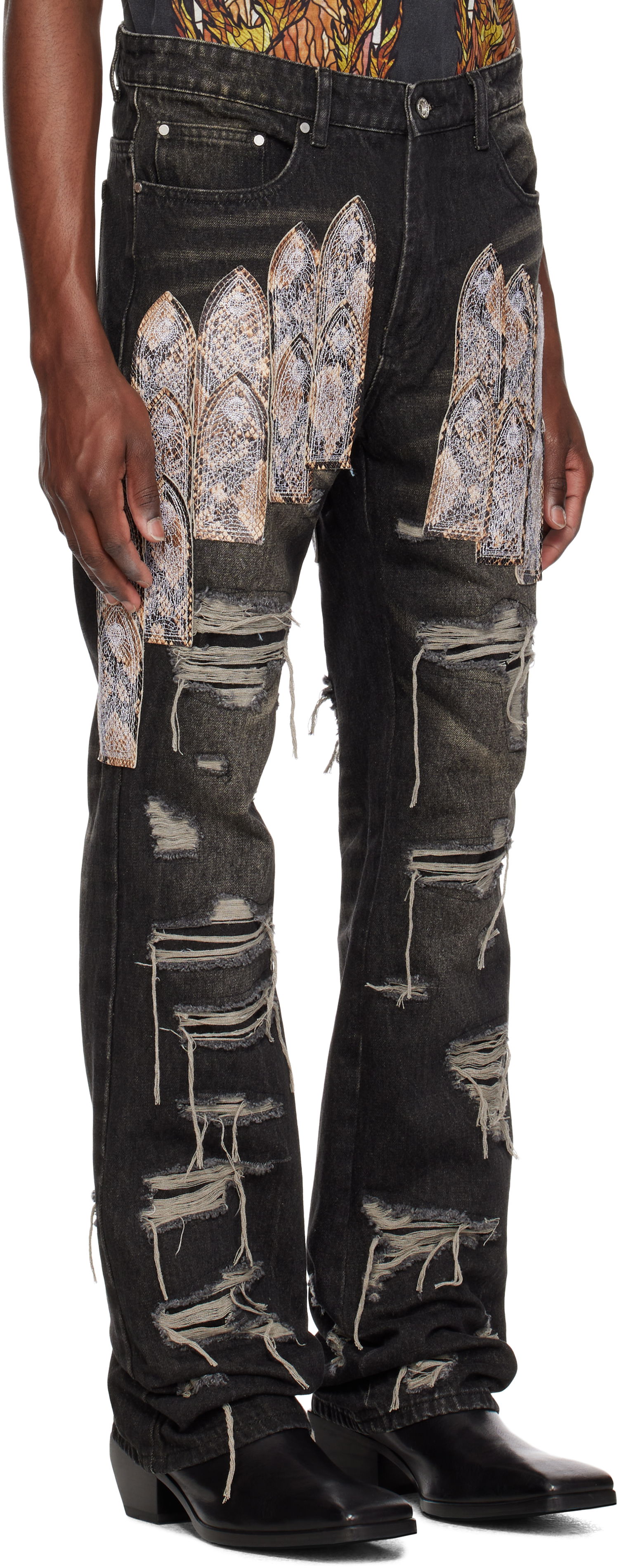 Jeans Who Decides War Who Decides War Patch Arch Distressed Denim Jeans Svart | 1120960017SS25, 1