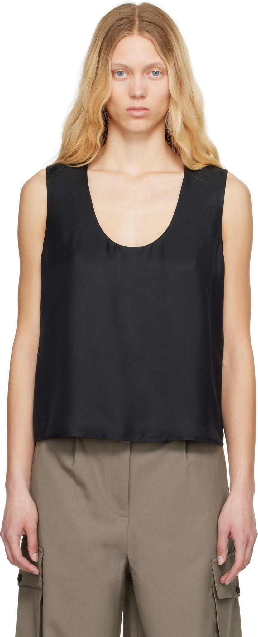 Linne Róhe Róhe Scoop-Neck Silk Tank Top Svart | 415-20-147