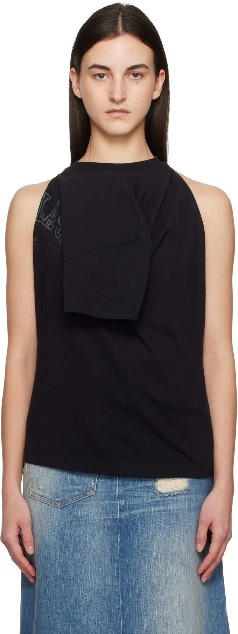 Linne Maison Margiela MM6 Maison Margiela Dual Wear Varsity Print Tank Top Svart | S52NF0012 M20050
