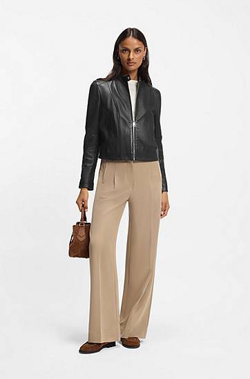 Jacka BOSS Leather jacket with stand collar Svart | 50545625, 1