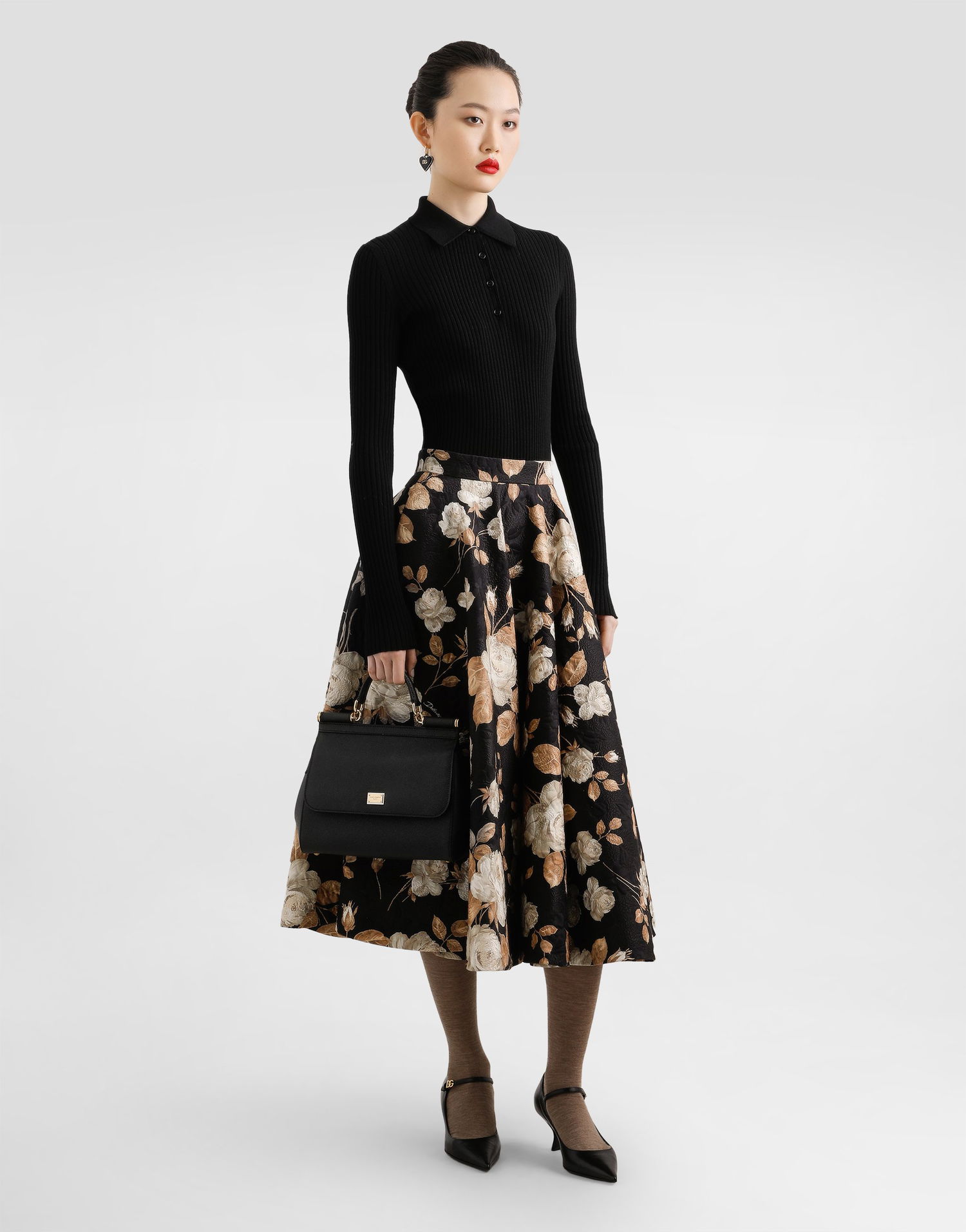 Kjol Dolce & Gabbana Dolce & Gabbana Vintage Rose-Print Brocade Midi Skirt Svart | F4C6FTFSTBRHN5QQ, 1