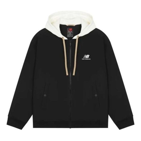 Sweatshirt New Balance Logo Full-zip Hoodie Svart | AMJ23362-BK, 0