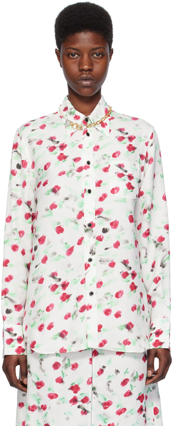 Skjorta Marni Printed Shirt Vit | CAMA0103A0 UTVA12