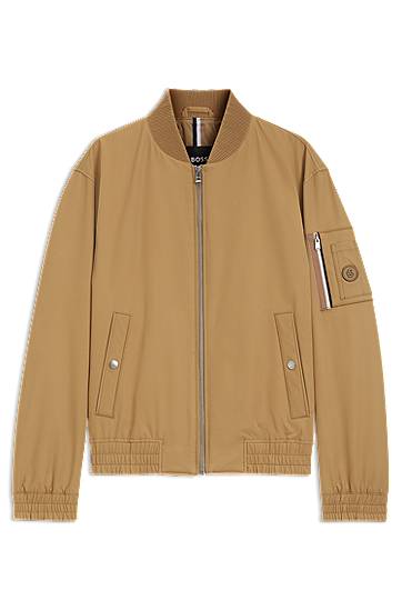 Bomberjacka BOSS Water-Repellent Bomber Jacket with Monogram Trim Beige | 50544097