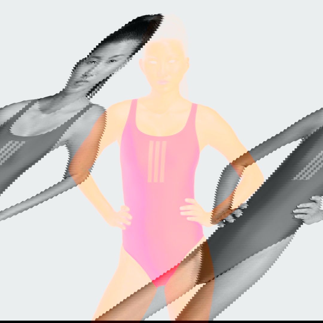 Badkläder adidas Performance 3-Stripes V-Back One-Piece Swimsuit Röd | JG5817, 0