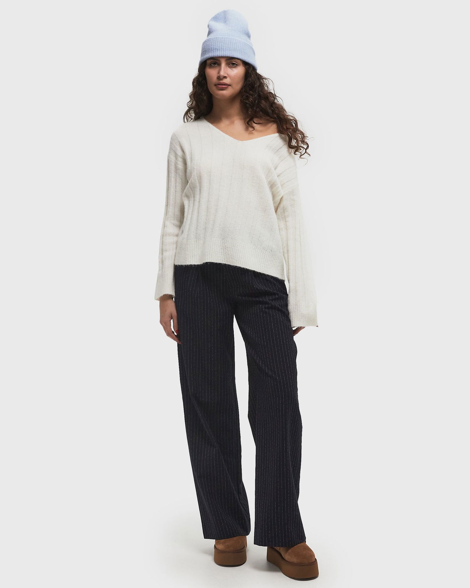 Sweater Samsoe Samsoe Samsøe & Samsøe SANOR V-Neck Sweater Vit | F24400067-CLEAR-CREAM, 1